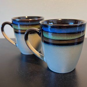 Set of 2 PFALTZGRAFF Galaxy Blue Handcrafted Stoneware Mugs with Reactive Glaze